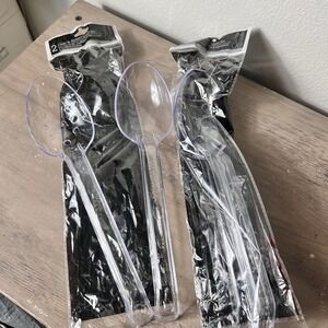 Clear Plastic Serving Spoon Set 2 Packs (2‎ Slotted 2 Solid) 12" Vtg 2001 READ